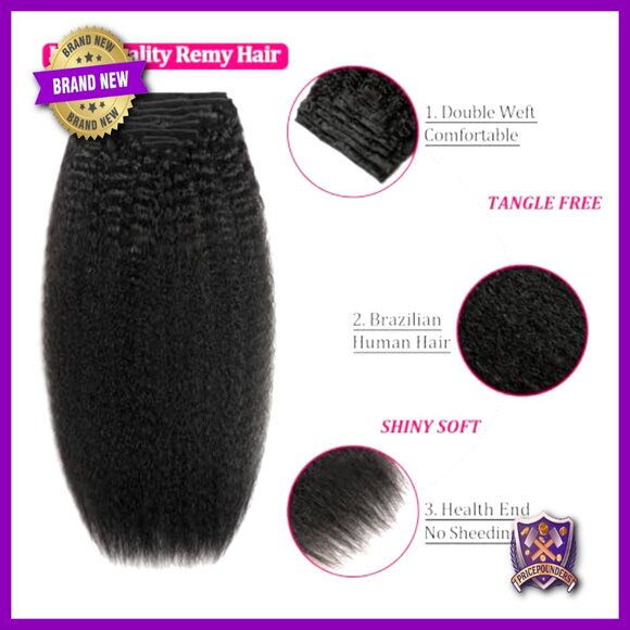 20 Inch Clip In Human Hair Extensions 8Pcs Kinky Straight Brazilian Remy